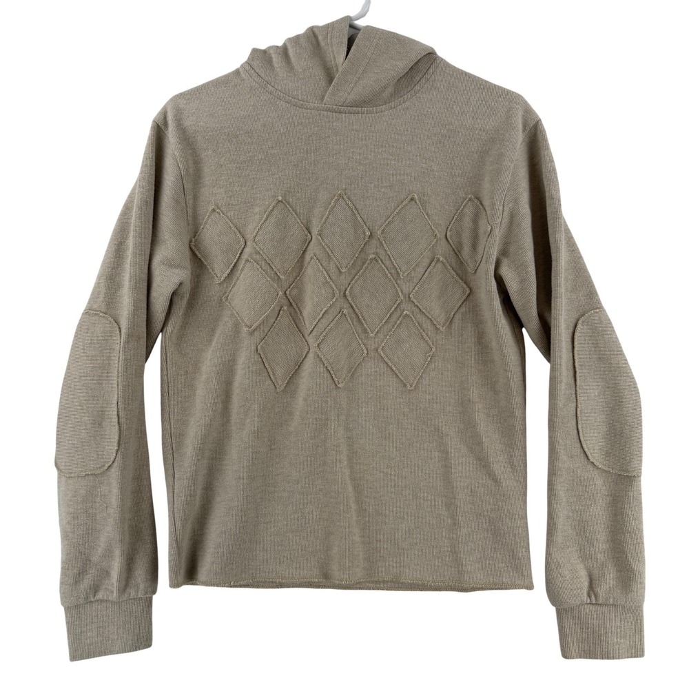 VTG Polo Ralph Lauren Sweater Mens Small Beige 100% Cotton Hooded‎ Argyle Knit